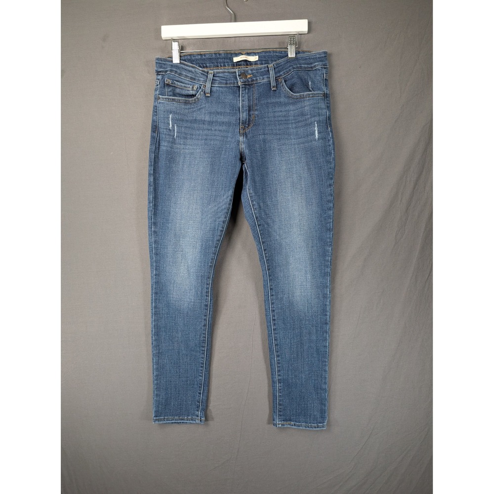 Levis 711 Skinny Jeans Blue Denim Distressed Size 31 W31 L30 Womens Mid Rise